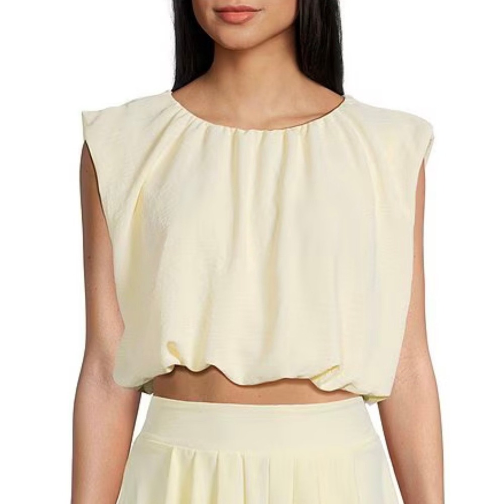 Blu Pepper Yellow Textured Bubble Hem Open Tie Back Blouse Chic Top Small